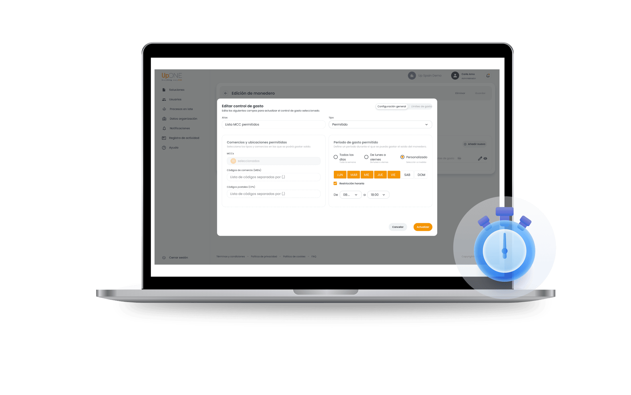 Editor de control de gastos Upone